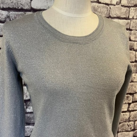 Worthington Crew Neck Silver Metallic Sweater Size PM - Picture 2 of 9
